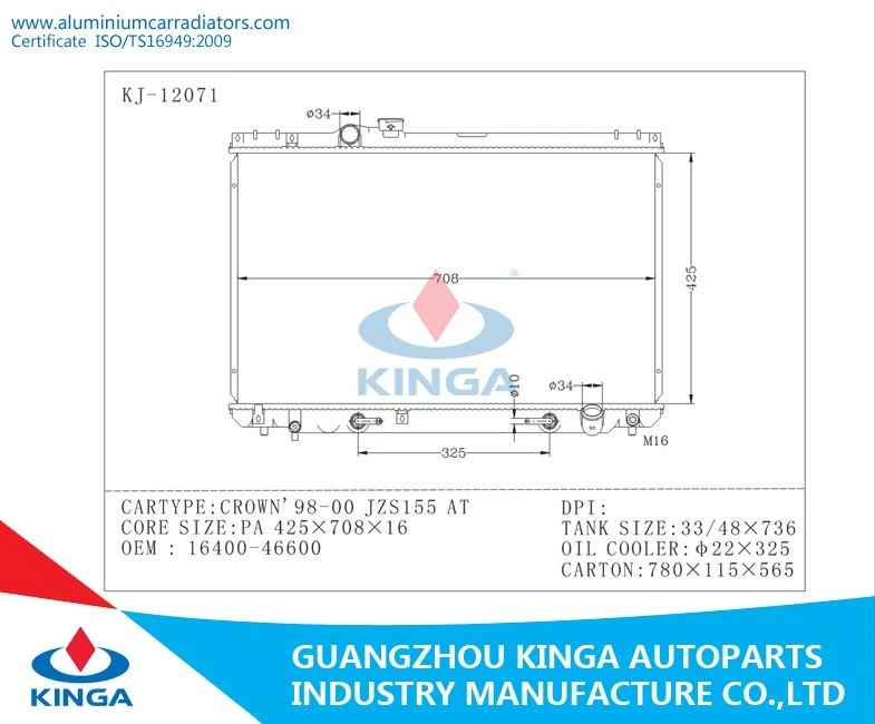 Performance Auto Radiator For Toyota Crown′98-00 Jzs155 OEM 16400-46600